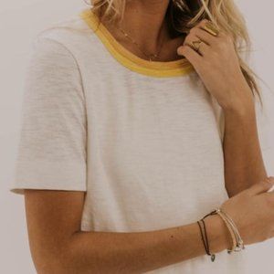 NWT Unique White Tee- Colored Neckline